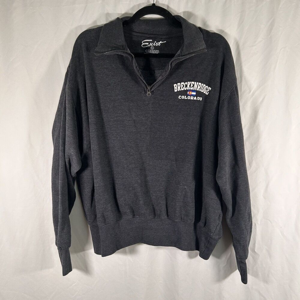 Breckenridge CO Sweater Unisex XL Grey Exist Long Sleeve 1/4 Zip Pullover